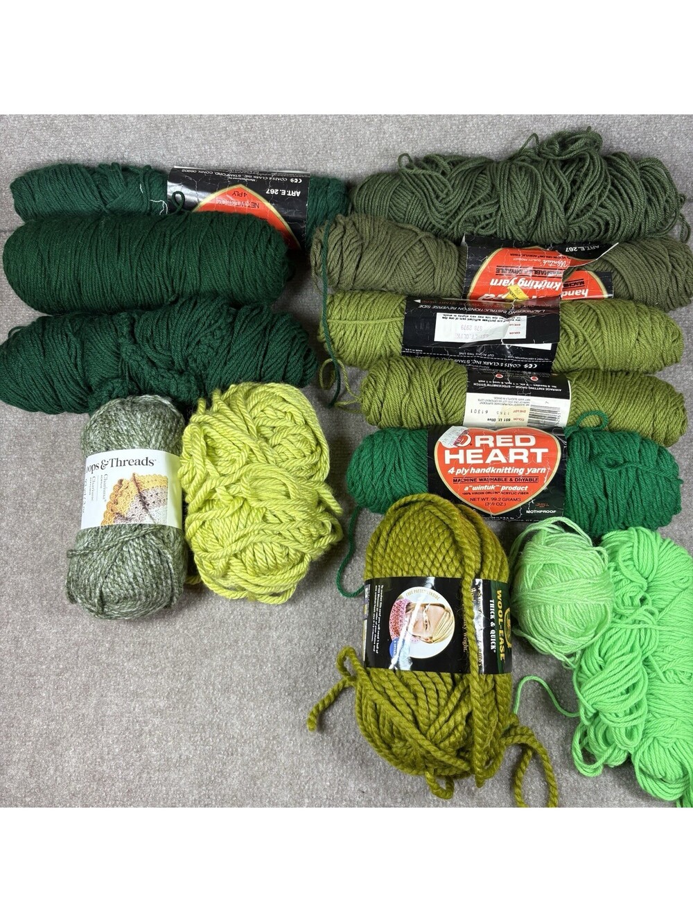 Mixed Yarn Lot Greens Crochet Knitting Craft Lion Loop/Thread Coats Red Heart